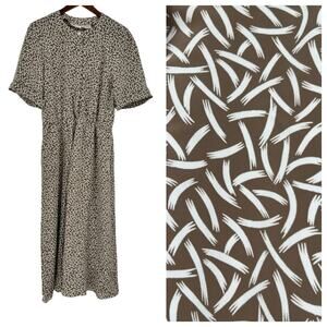VINTAGE Talbots brown & cream abstract print patterned long dress buttons sz 12